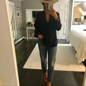 Zara navy blue faux leather trip tunic top large